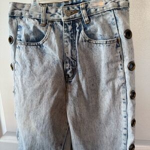 VINTAGE 90s Acid Wash Denim Jeans with Open Side Grommets tapered leg  5/6